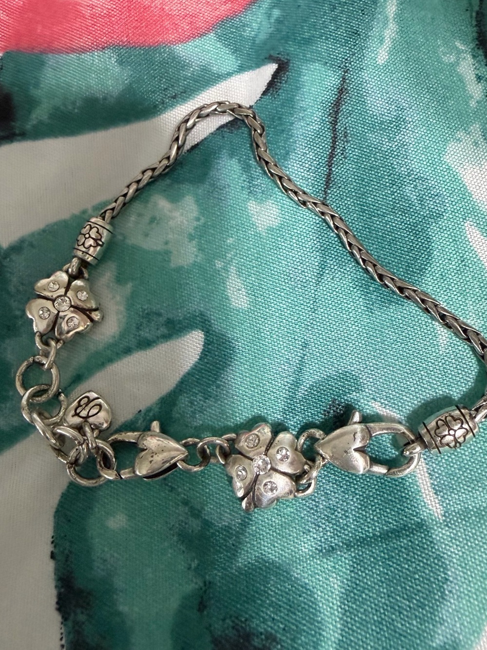 Brighton Silver Four leaf clover Heart Charm Bracelet